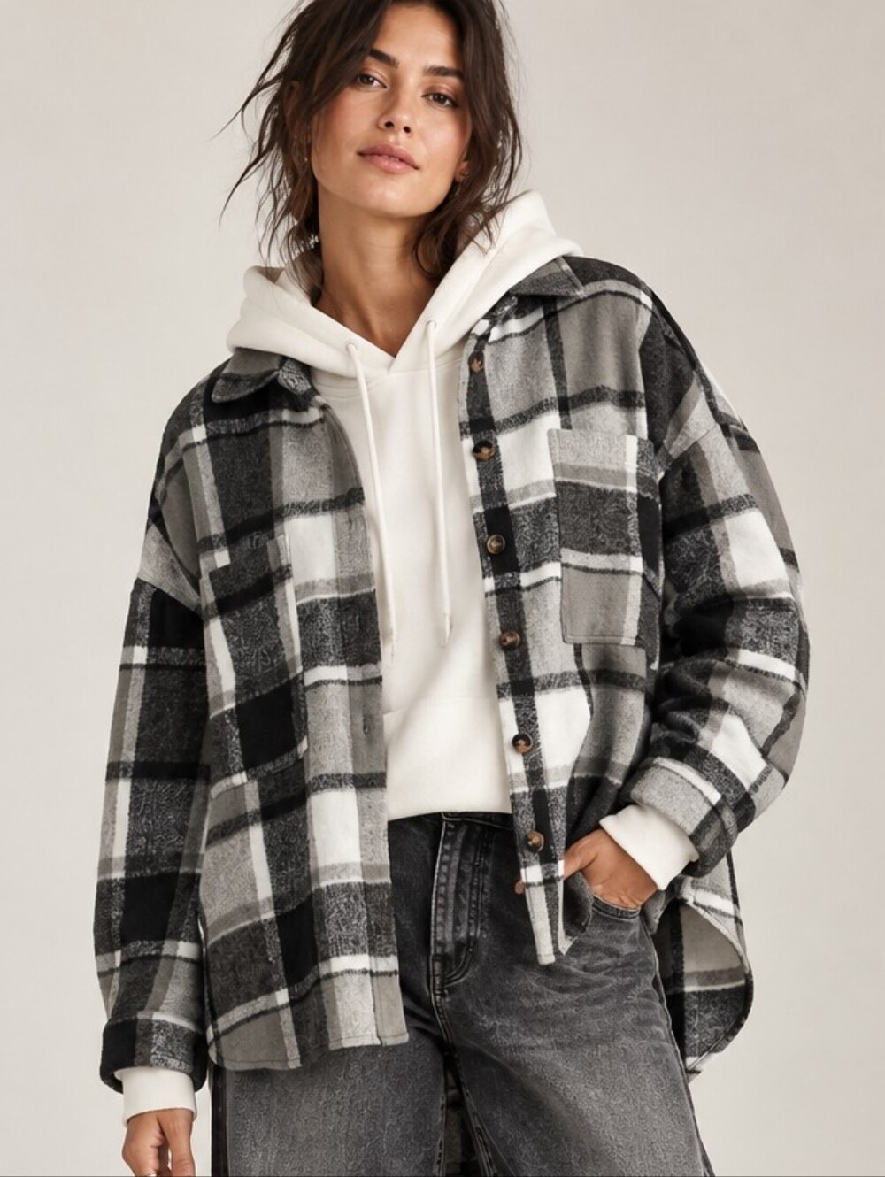 WOMEN'S ULTRA-SOFT PLAID FLANNEL HIGH LOW SHIRT SHACKET LARGE NWOT